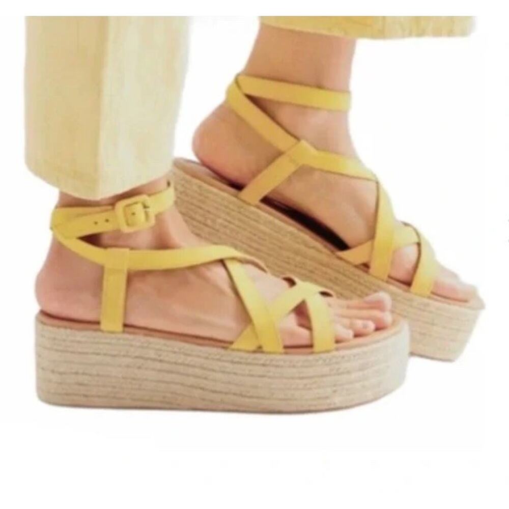 Urban Outfitters Yellow Espadrille Platform Sandals Womens 9 Boho Strappy Summer